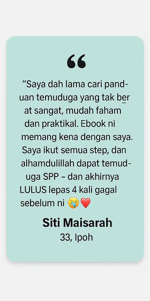 Testimoni rujukan temuduga SPA  rahmah